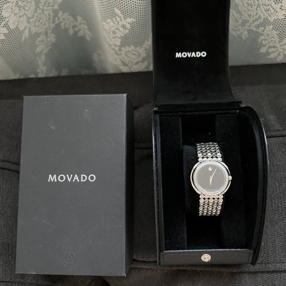 Vintage Movado Trembrili Museum Stainless Steel Swiss Quartz Womens Watch